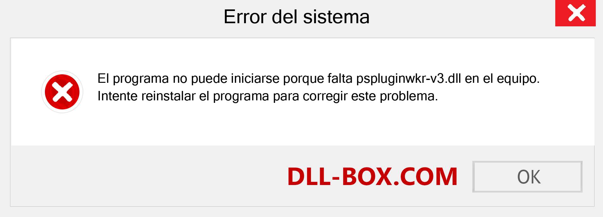 ¿Falta el archivo pspluginwkr-v3.dll ?. Descargar para Windows 7, 8, 10 - Corregir pspluginwkr-v3 dll Missing Error en Windows, fotos, imágenes